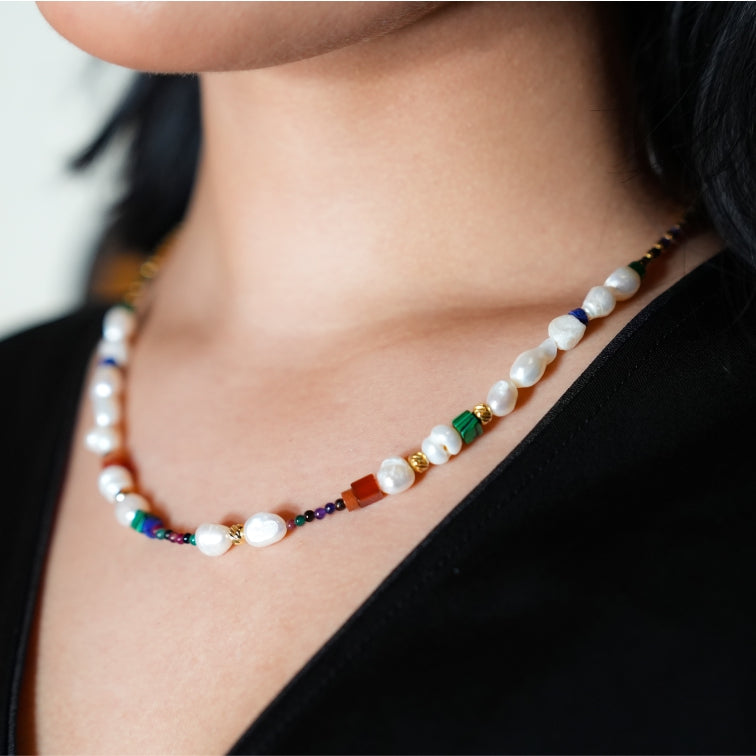 Colourful Beads And Pearl Necklace