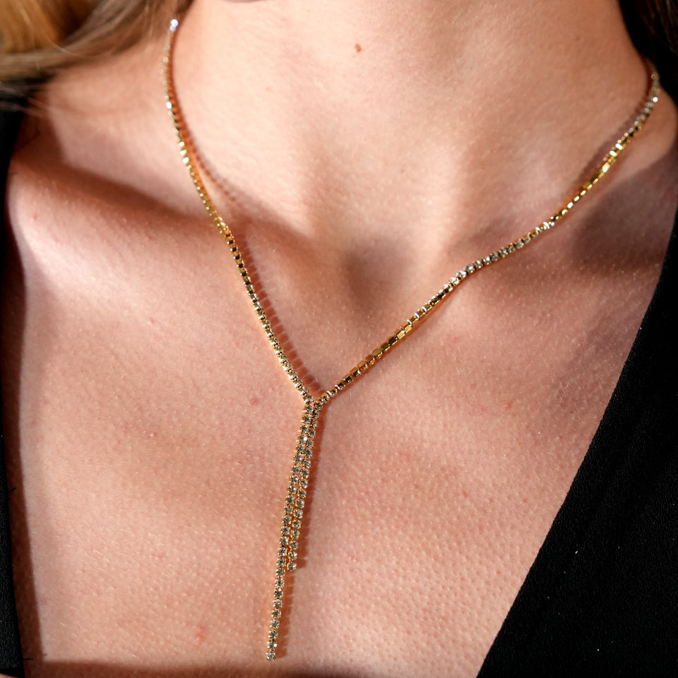 DIANA Pavé Zirconia String Chain Necklace with a Lariat Detail