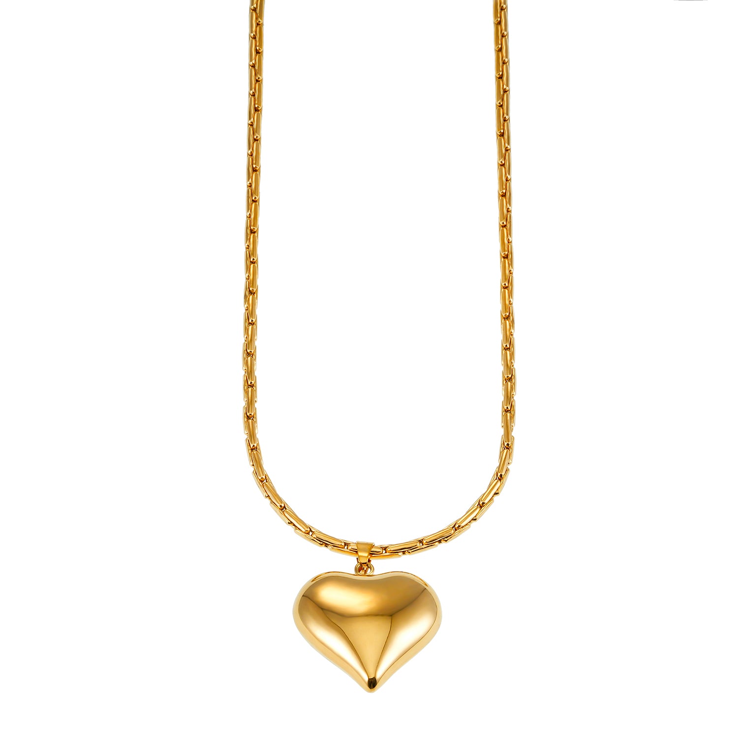 ABEL: Engineered Cable Chain with Puffy Heart Pendant in Gold.