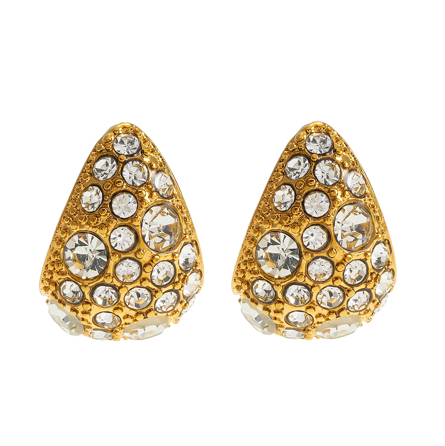 ADALAJ Gold:  Pavé Zirconia Tear Drop Stud Earrings - Statement of Confidence