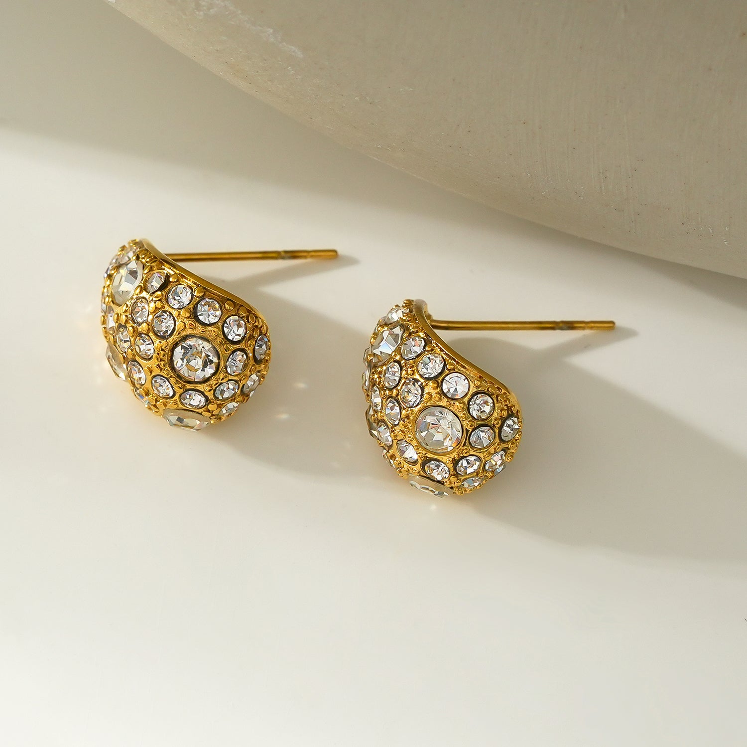 ADALAJ Gold:  Pavé Zirconia Tear Drop Stud Earrings - Statement of Confidence