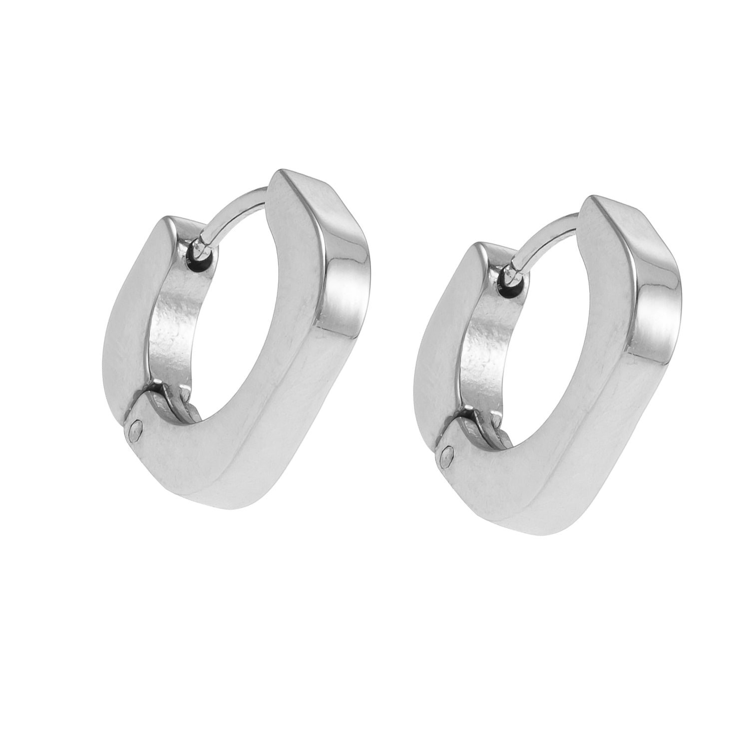 AIRA White Gold (Silver Toned): Industrial Chic-Tiny Rounded Squared Hoop Earrings