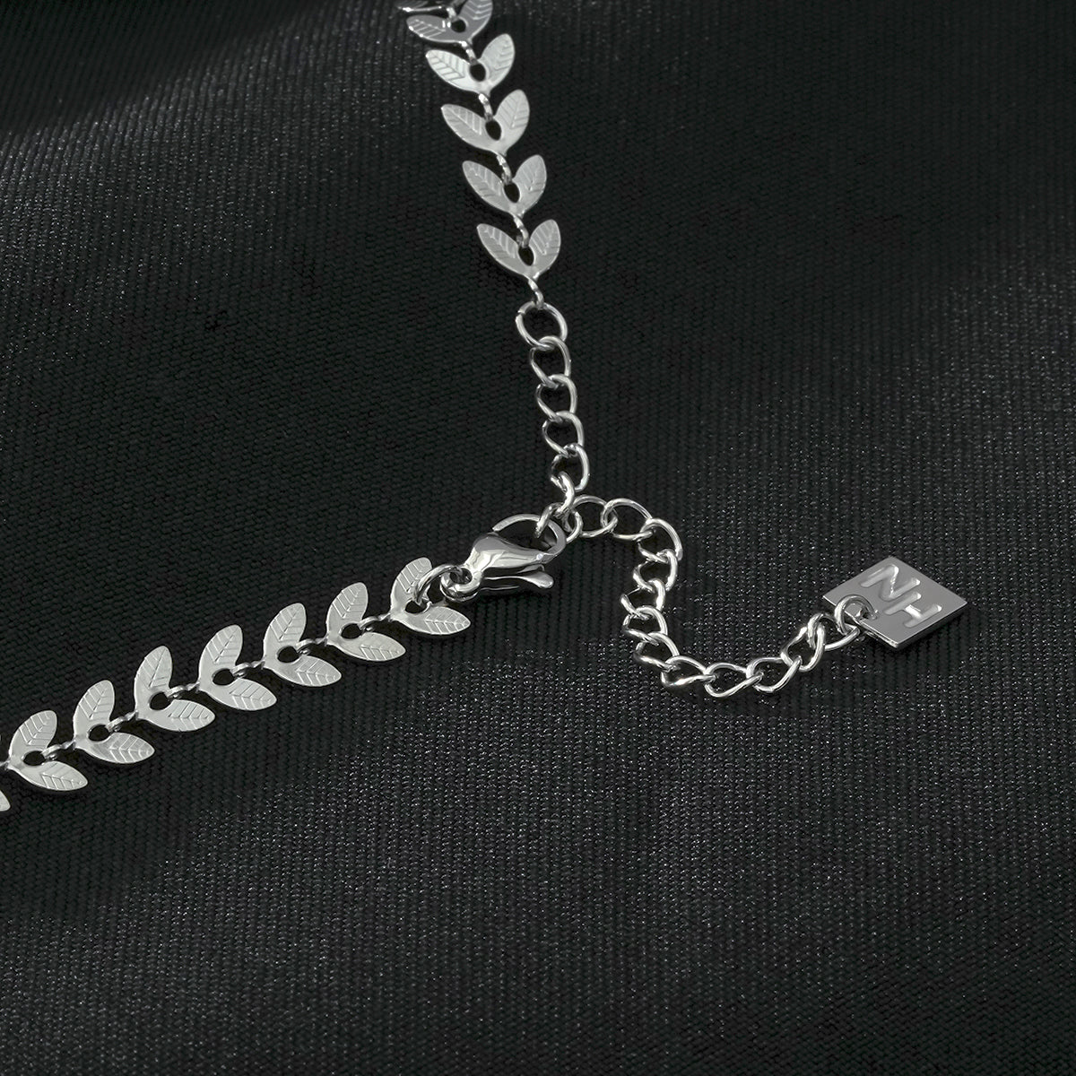 ALALA Silver Toned White Gold: Botanical Beauty Embossed Leaf Necklace