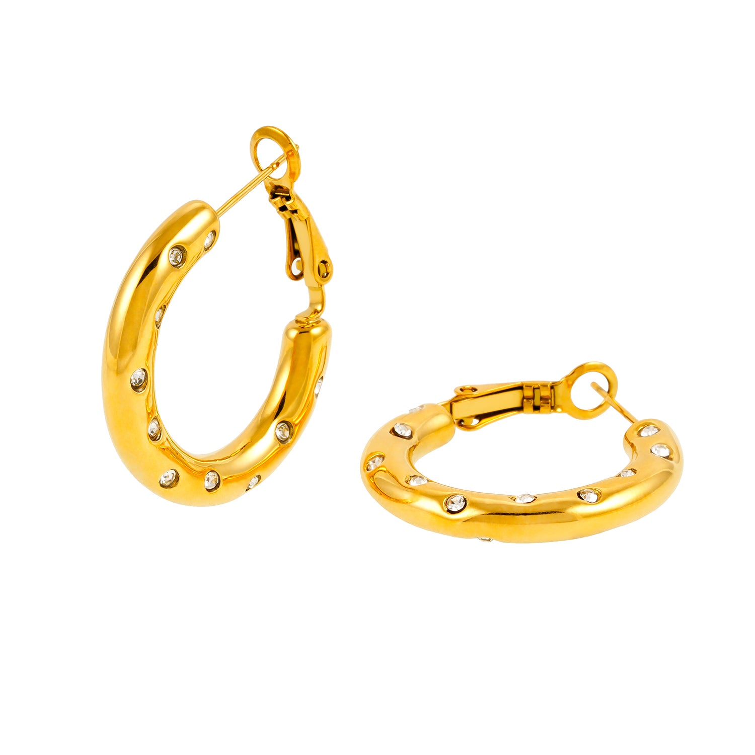 ALFRISTON Gold: Mid-Width Hoops Embedded Zirconia (CZ) Gemstones