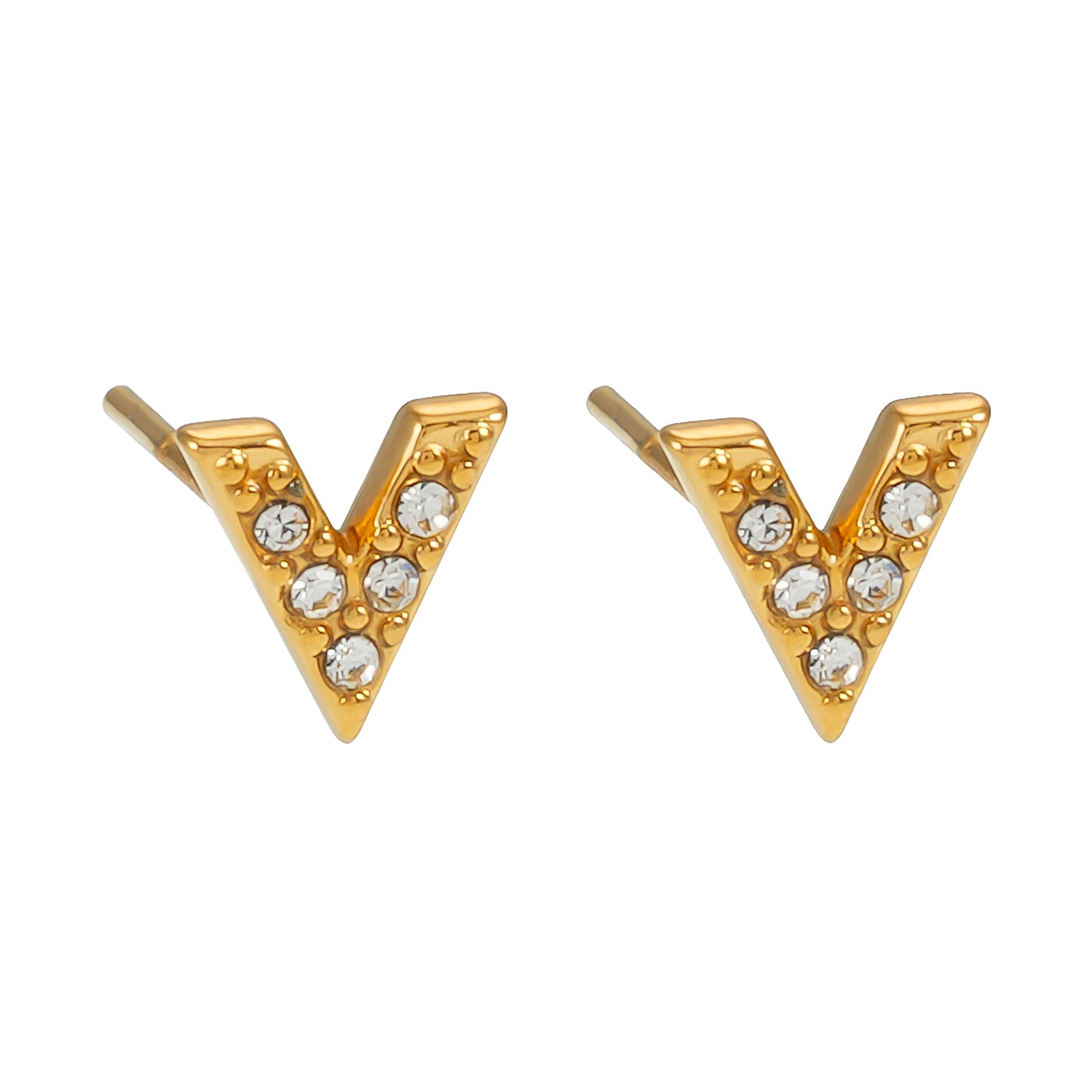 ALIVALDA Gold: 'V' Shaped Zirconia (CZ) Mini Stud Earrings