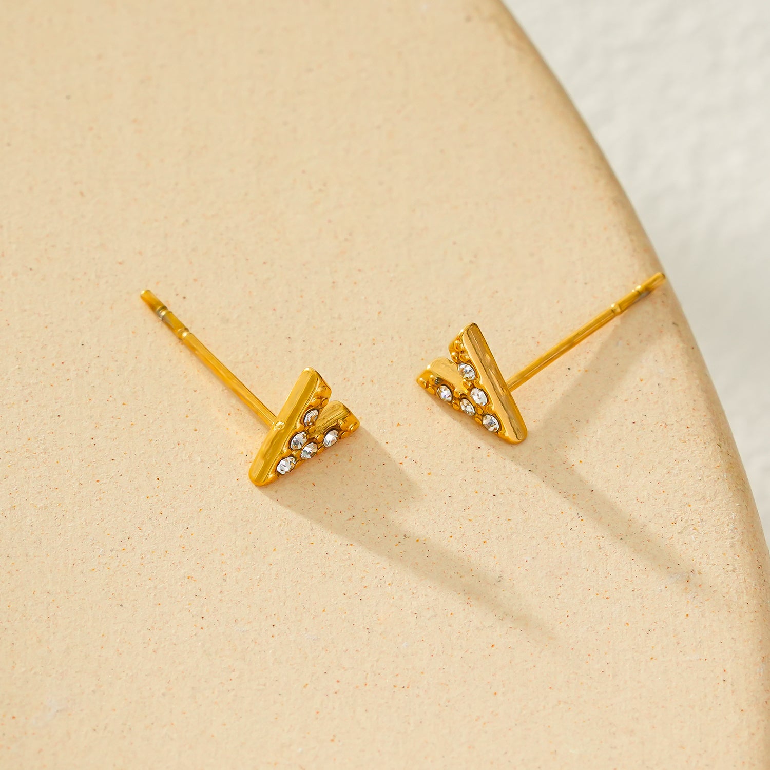 ALIVALDA Gold: 'V' Shaped Zirconia (CZ) Mini Stud Earrings