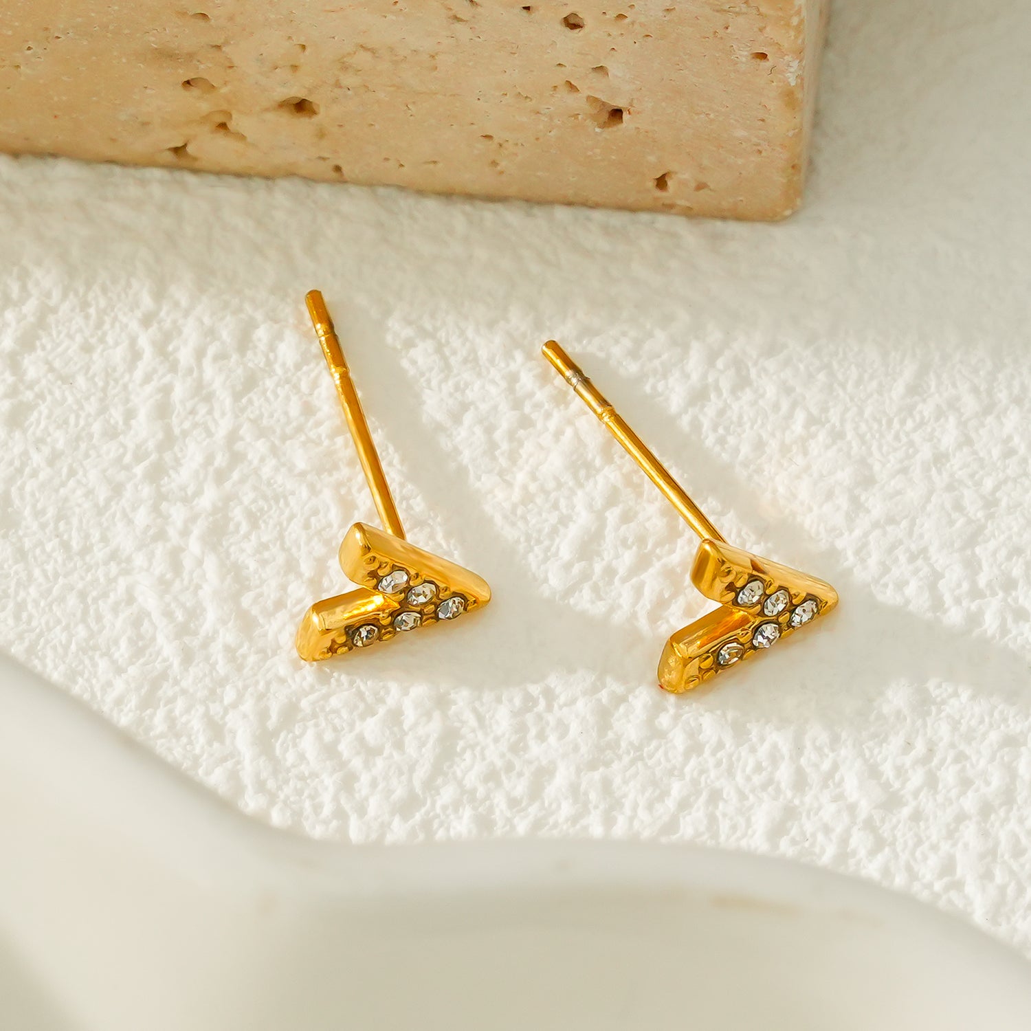 ALIVALDA Gold: 'V' Shaped Zirconia (CZ) Mini Stud Earrings