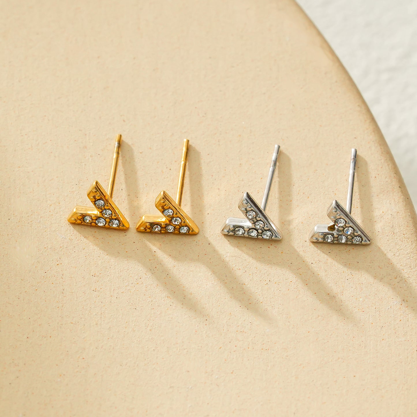 ALIVALDA Silver & Gold: 'V' Shaped Zirconia (CZ) Mini Stud Earrings