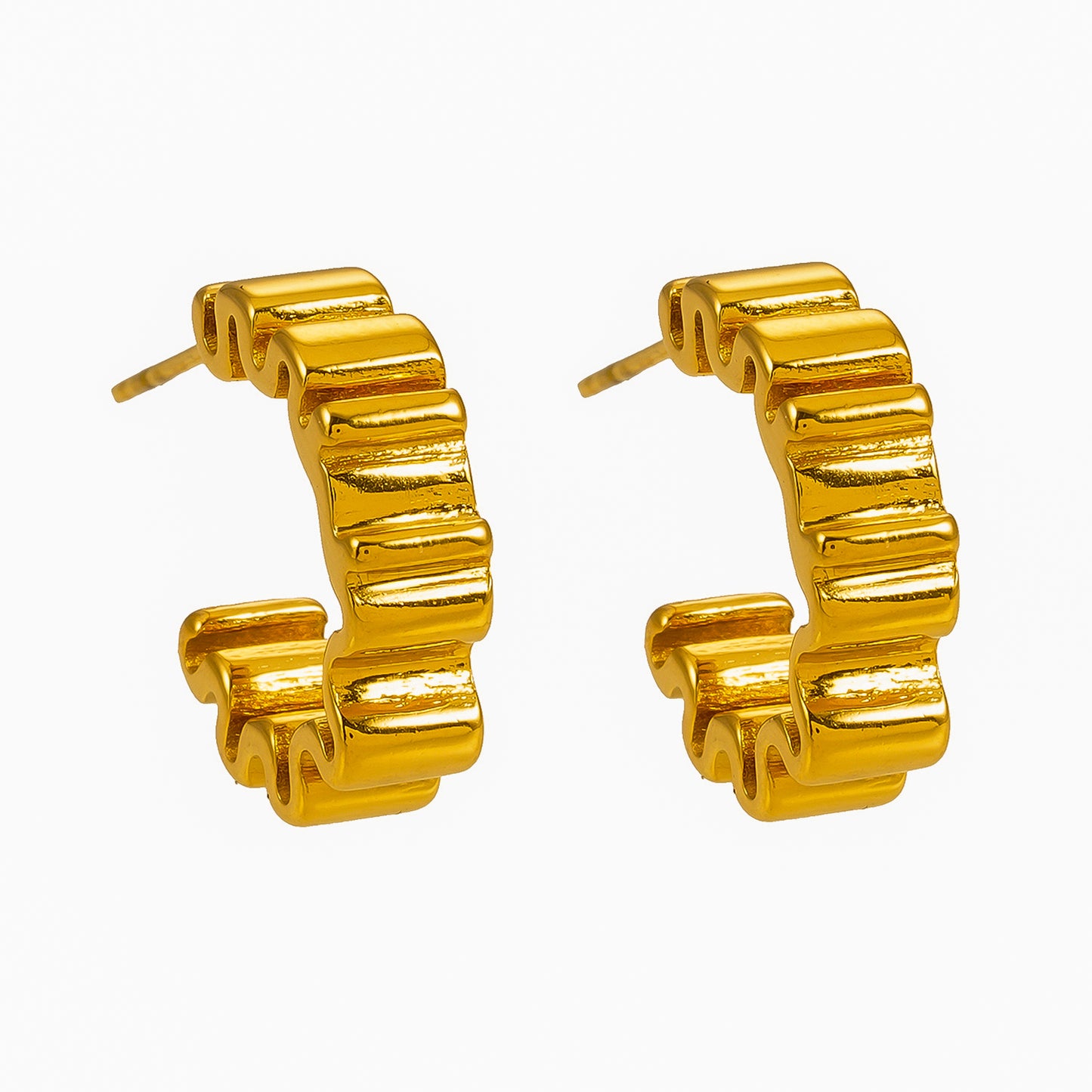 Style ALMORA: Retro-Inspired Wriggly Shaped Hoop Earrings in Gold