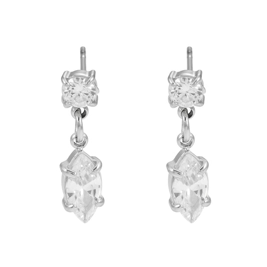 ANDALUSIA: Elegant Chain-Link Zirconia (CZ) Drop Earrings in White Gold (Silver Toned) – Timeless Sparkle for Any Occasion