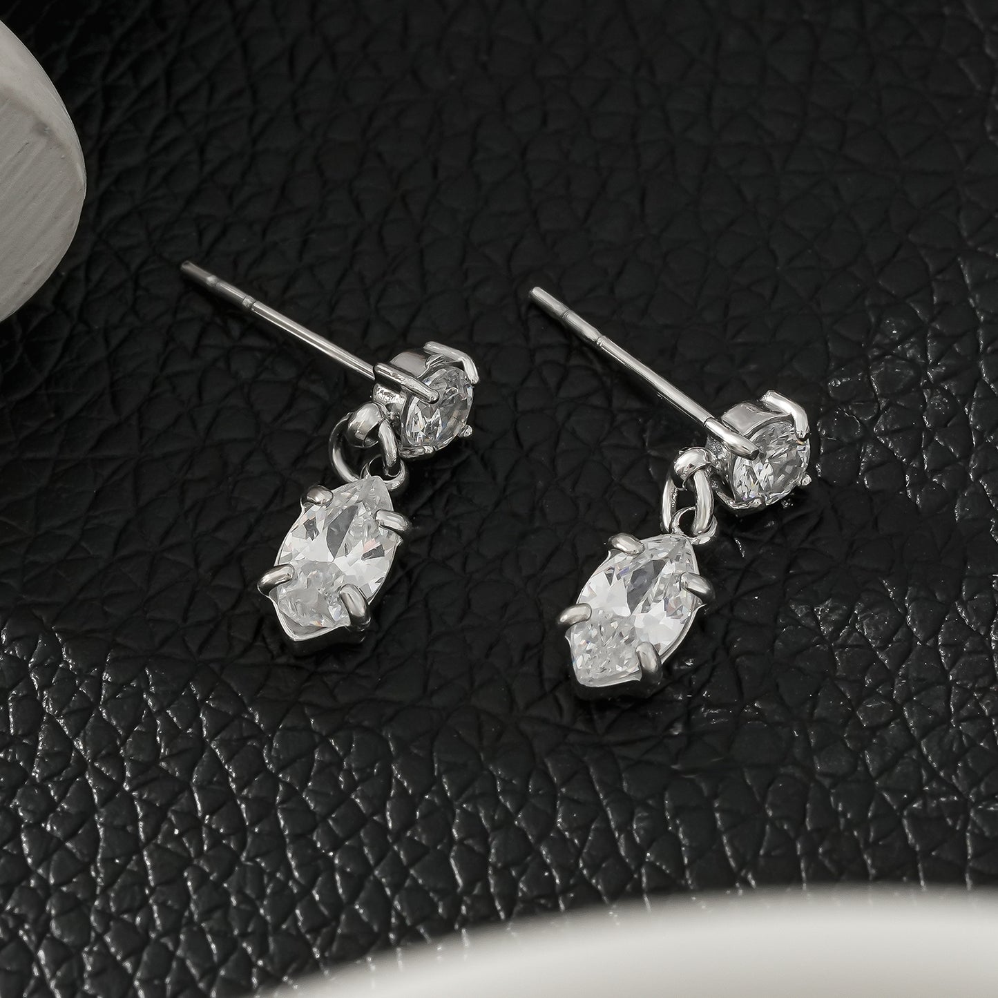 ANDALUSIA: Elegant Chain-Link Zirconia (CZ) Drop Earrings in White Gold (Silver Toned) – Timeless Sparkle for Any Occasion