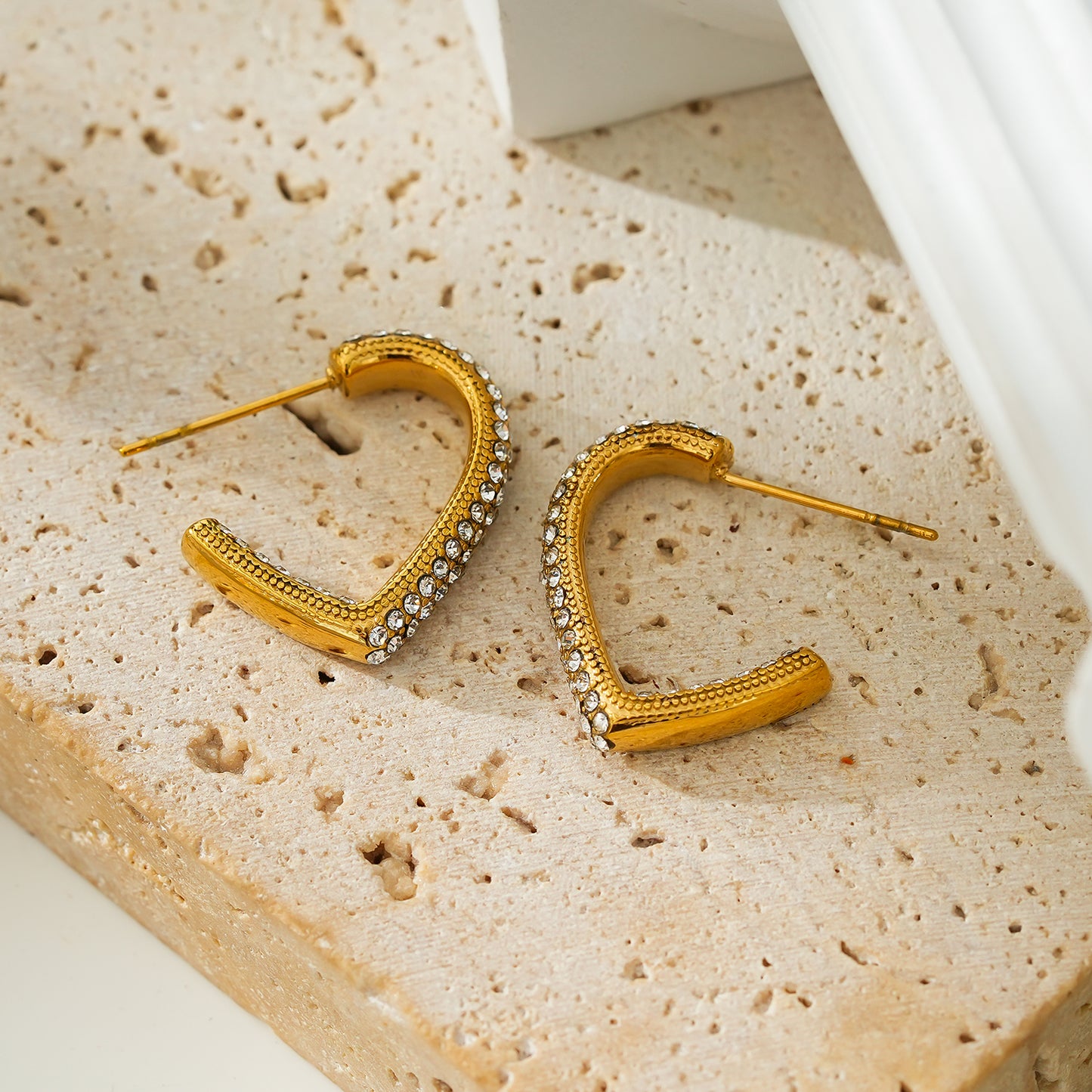 Style ANJAR Gold: Heart Shaped Hoops embedded with Zirconia Gemstones