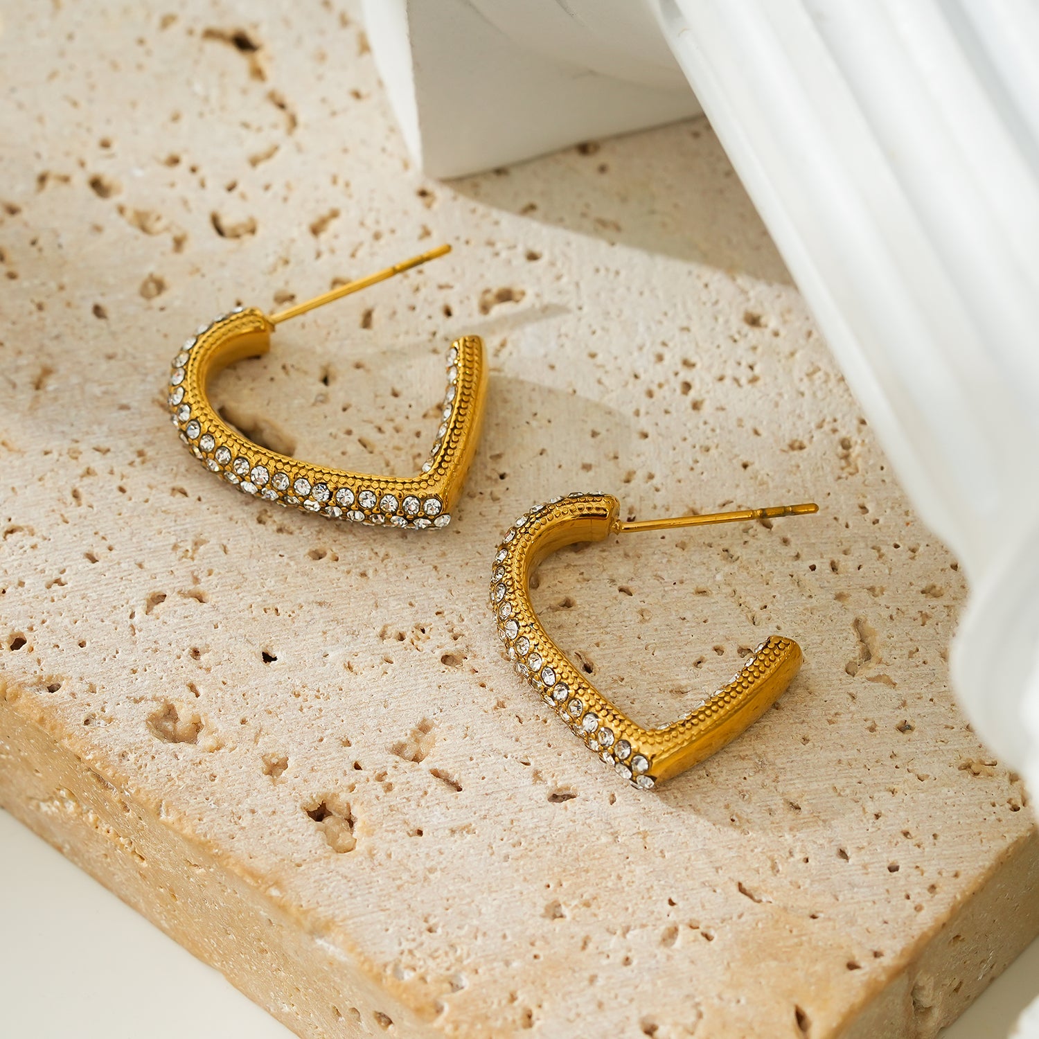 Style ANJAR Gold: Heart Shaped Hoops embedded with Zirconia Gemstones