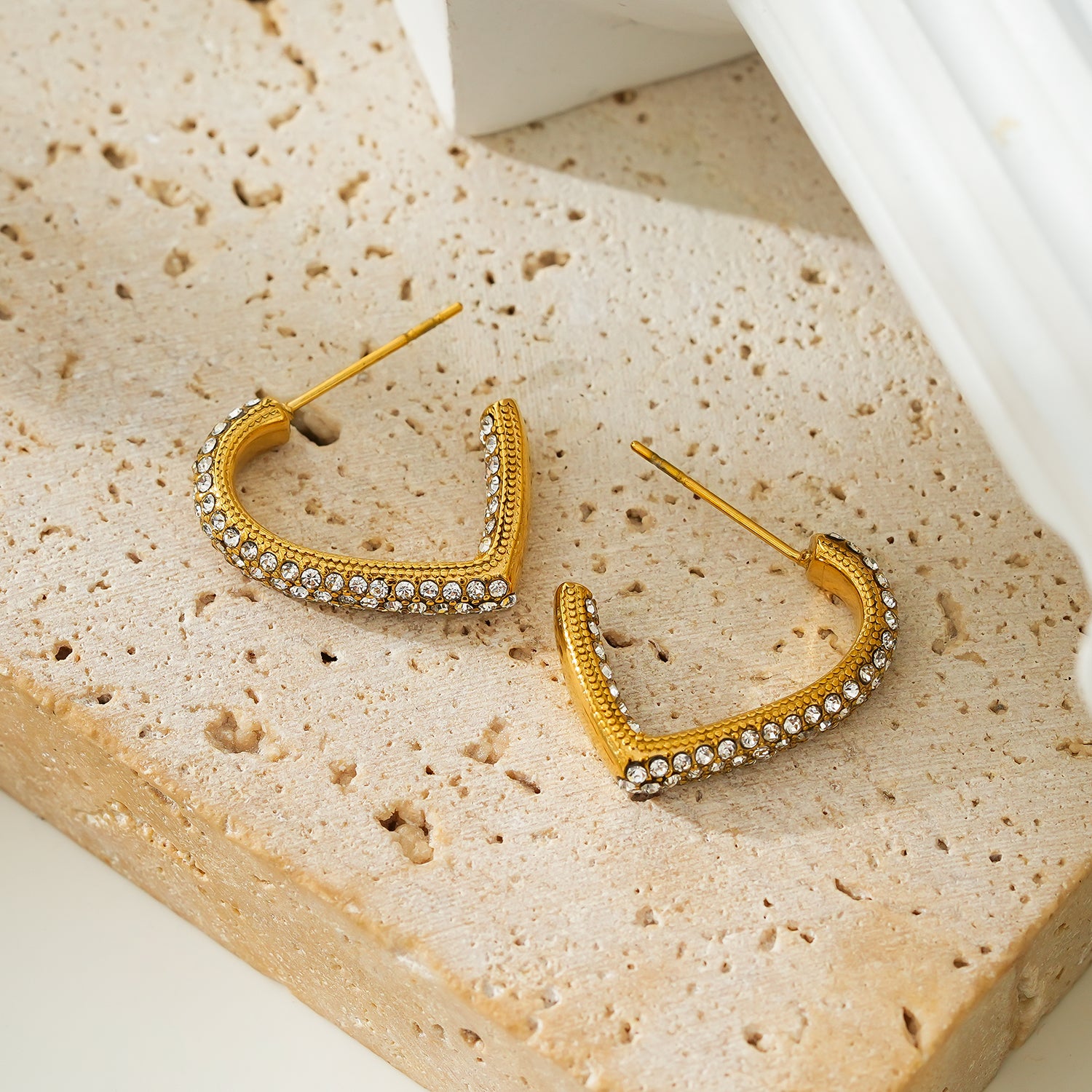 Style ANJAR Gold: Heart Shaped Hoops embedded with Zirconia Gemstones