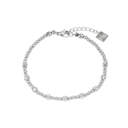 Style ANNABETH: Twin-Bead Fusion White Gold (Silver Toned) Chain Bracelet