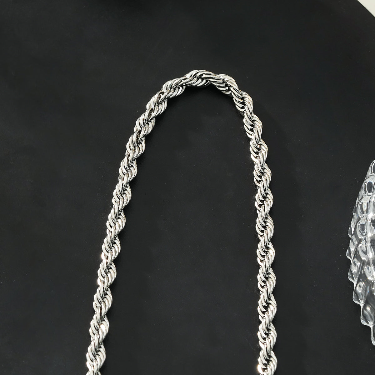 ARKLEY White Gold (Silver Toned): Chunky Rope Chain Textured Necklace.