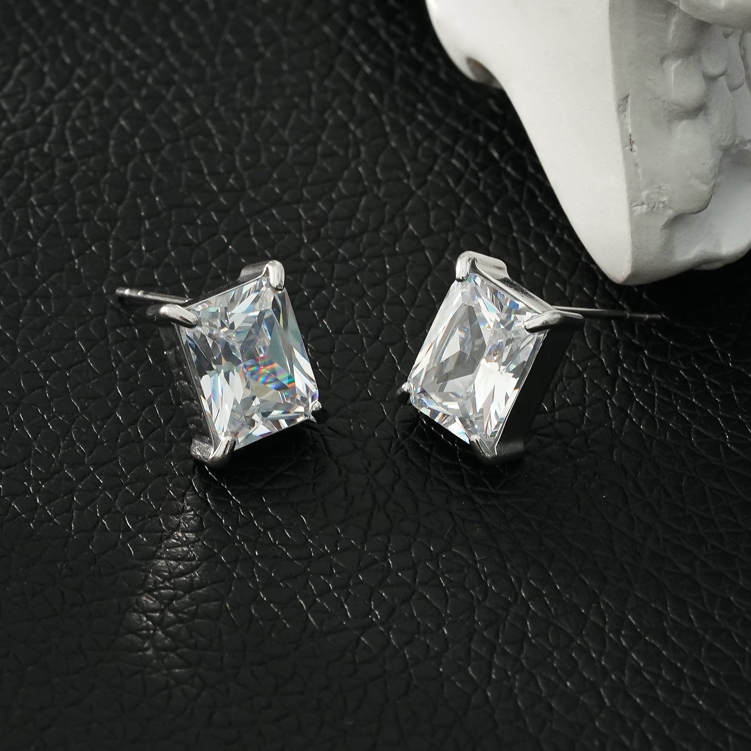 ATTAQUAS Silver: Vintage Carré Cut Zirconia (CZ) Daily Stud Earrings