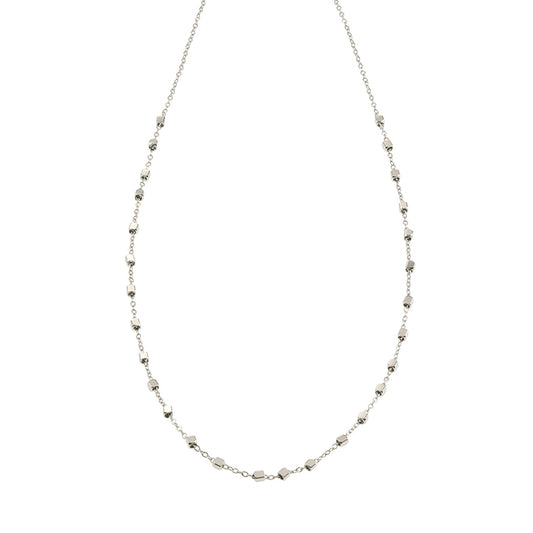 AUREOLE: Essential Daily Chain with Delicate Square Beads in Silver Toned White Gold.