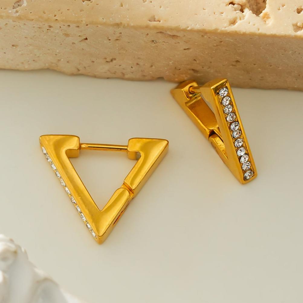 BACALAR Gold: Triangle Shape Hoop Earrings Embedded with Zirconia (CZ) Gemstones