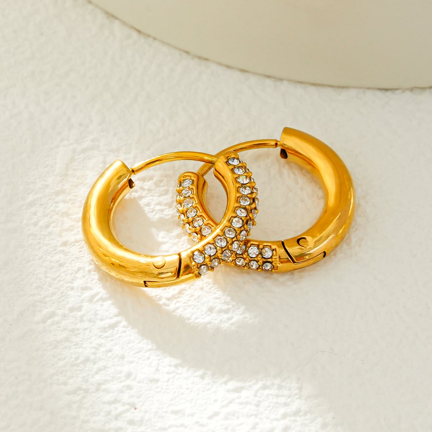 BATHULI Gold: Partial Pavé Zirconia (CZ) Mini Hoop Earrings