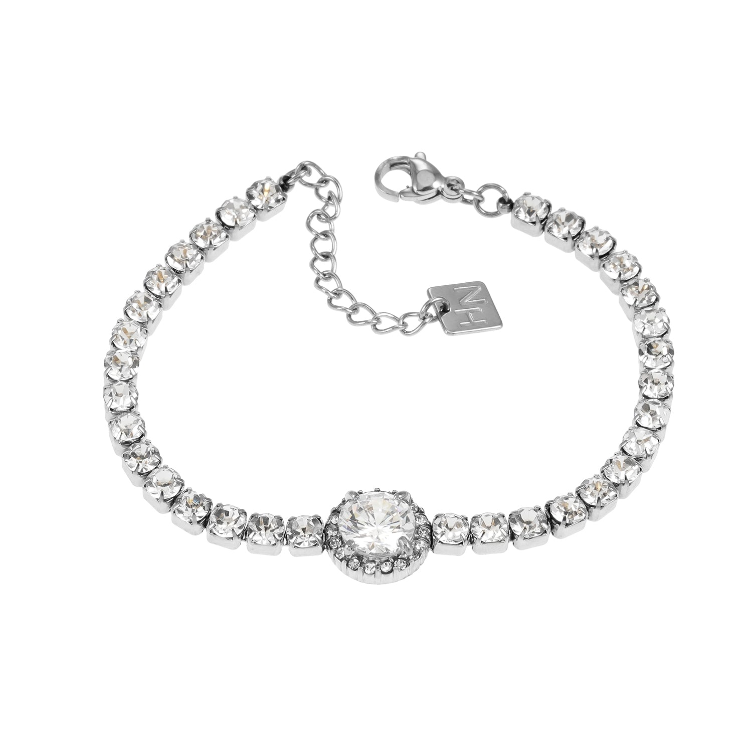 BEREA White Gold Silver Toned: Tennis Bracelet with Large Zirconia (CZ) Centrepiece  – Timeless Elegance for Every Occasion