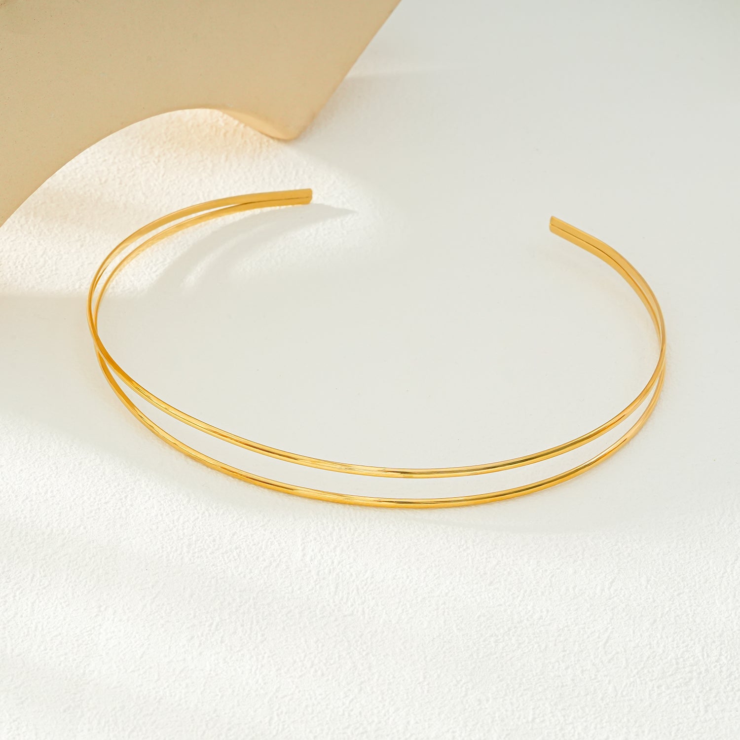 BETHANIE Gold: Double Banded Choker Collar Necklace.