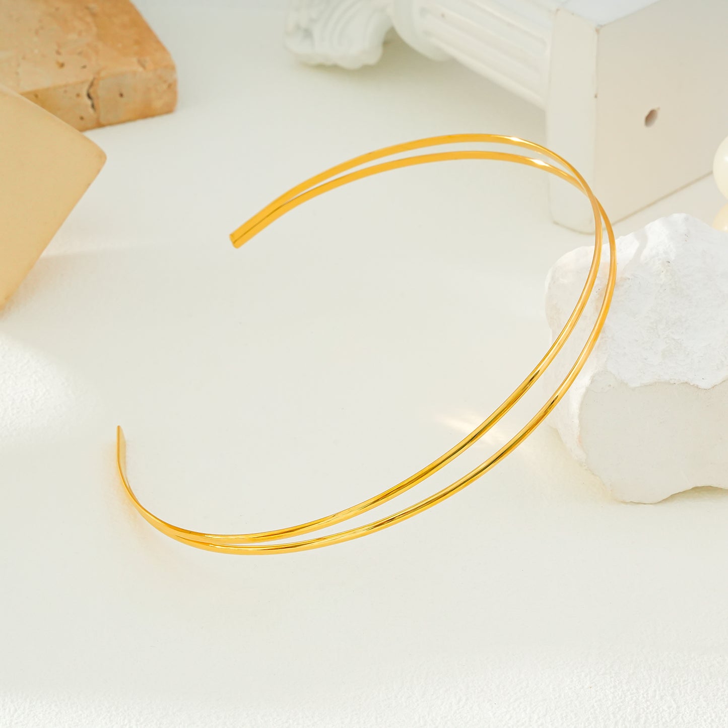 BETHANIE Gold: Double Banded Choker Collar Necklace.