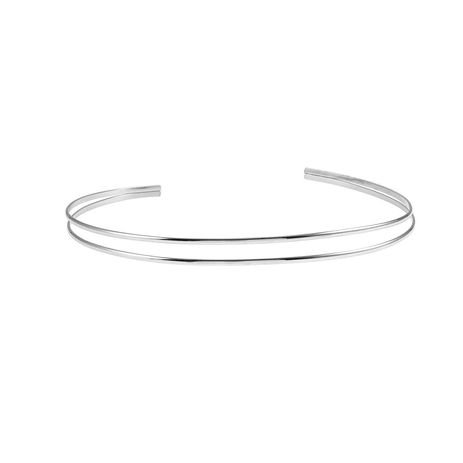 BETHANIE Silver (White Gold): Double Banded Choker Collar Necklace.