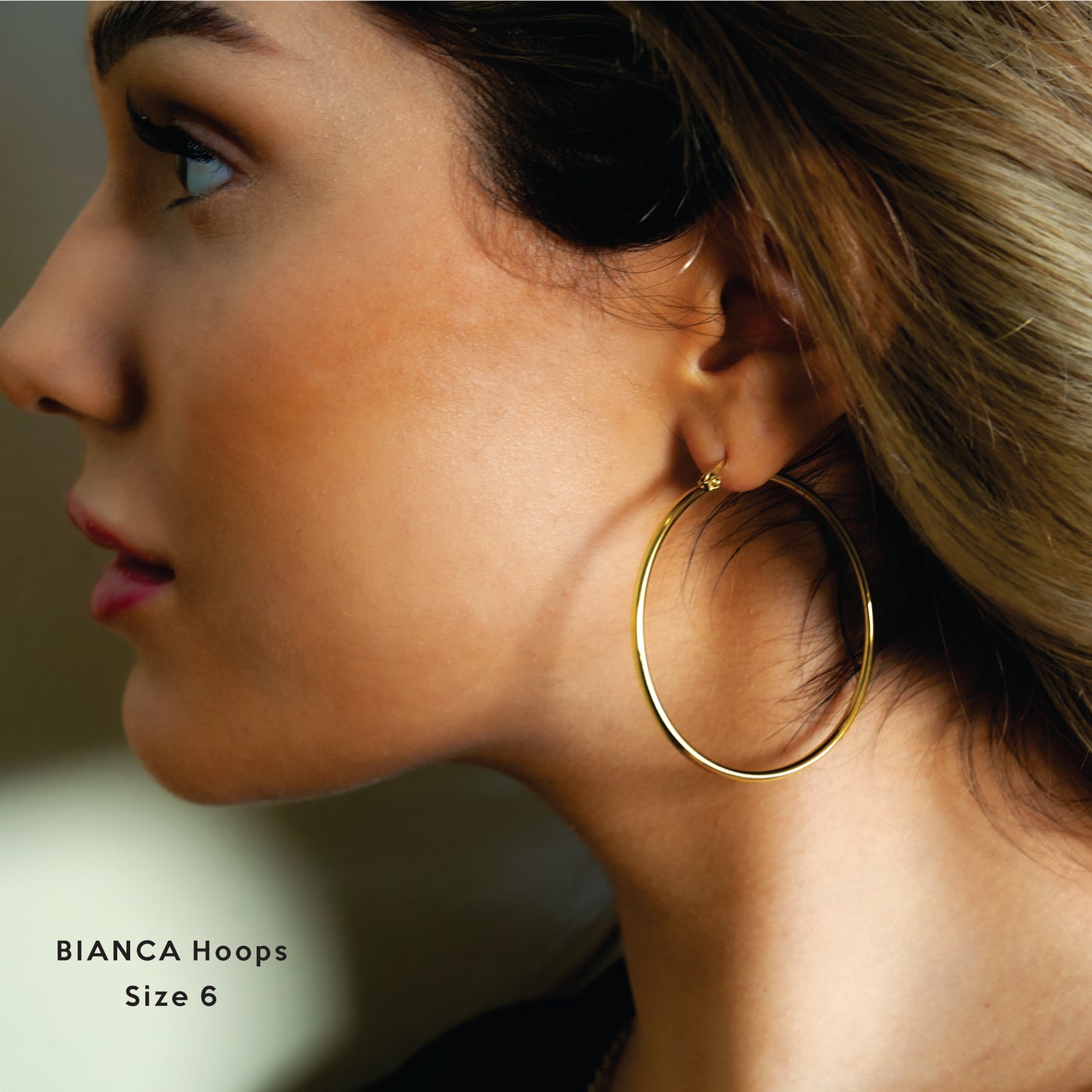 Style BIANCA Gold: Classic Essential Everyday Basic Round Gold Hoops. Available in 7 Sizes - 1cm to 6cm