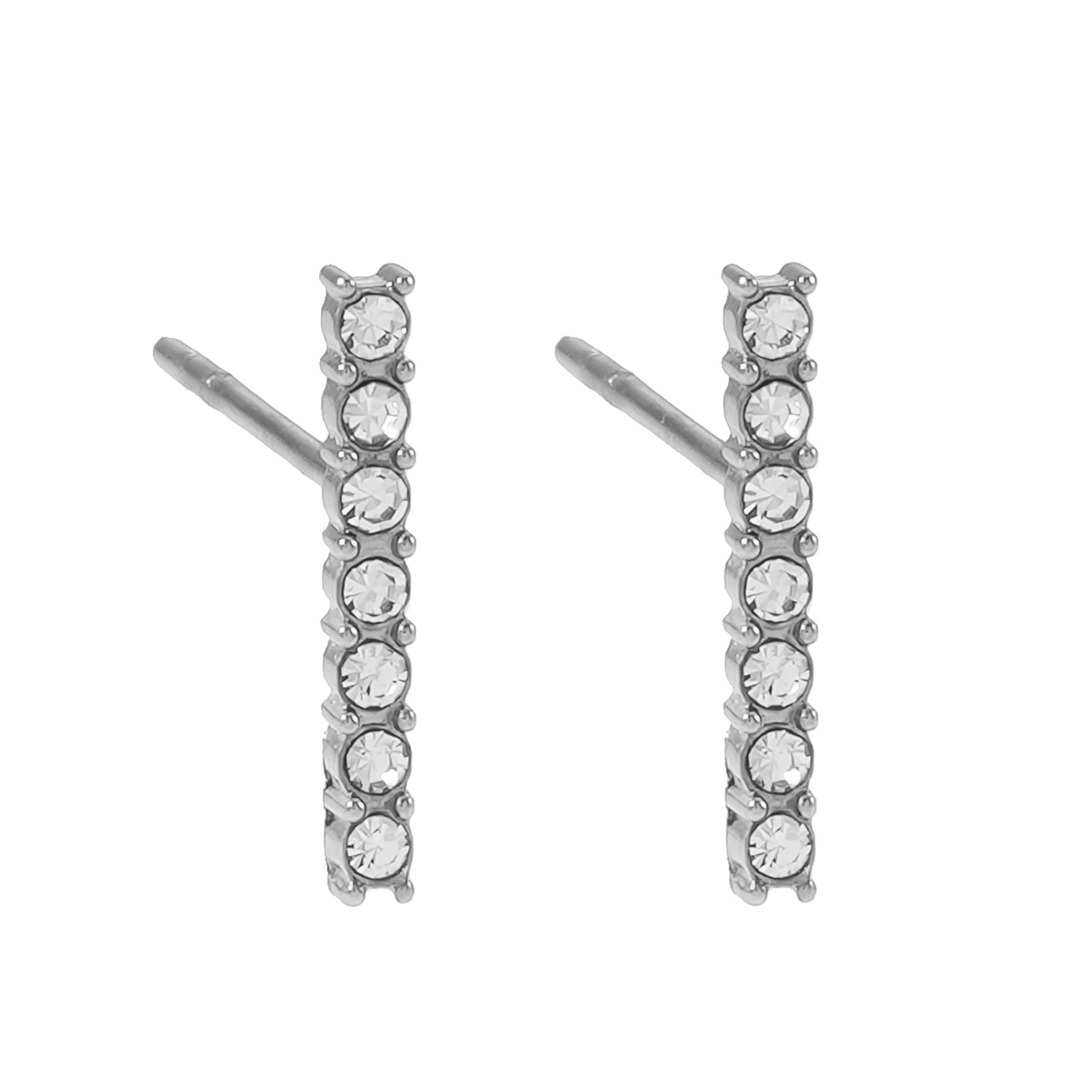 BIHAR: Minimalist Pavé Zirconia Embedded Bar Stud Earrings in White Gold (Silver Toned)