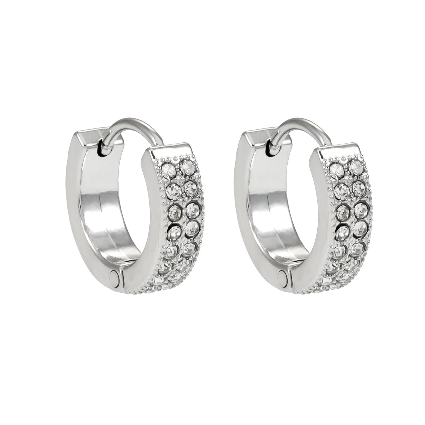 BLOUBERG White Gold (Silver Toned): Double Row Pavé Zirconia (CZ) Mini Hoop Earrings