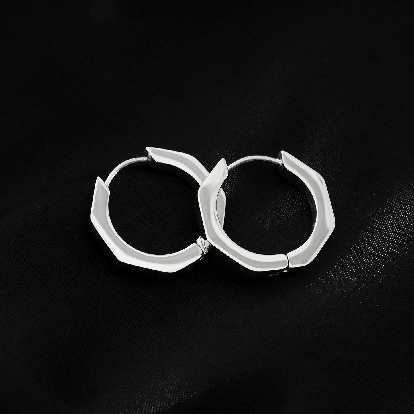 BOLZANO Silver Toned White Gold: Hexagon Shaped Contemporary Hoop Earrings