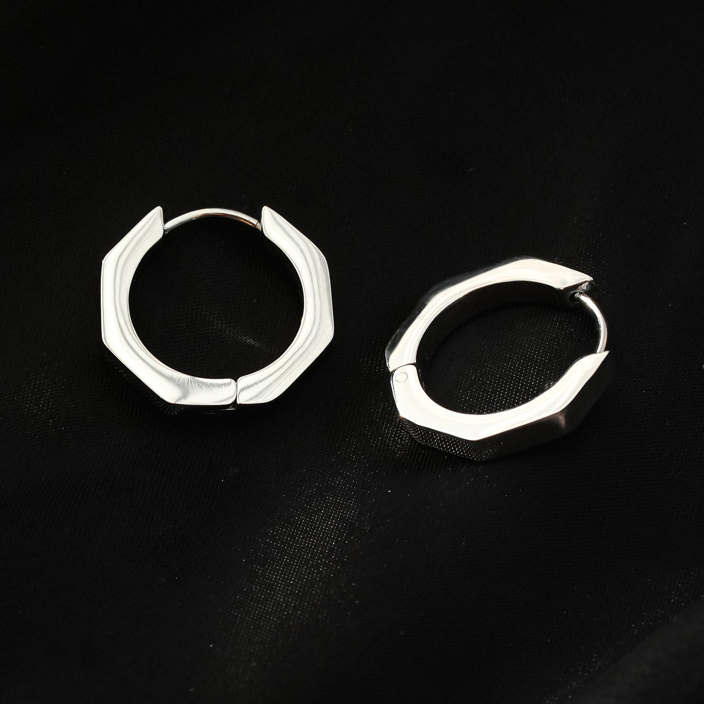 BOLZANO Silver Toned White Gold: Hexagon Shaped Contemporary Hoop Earrings