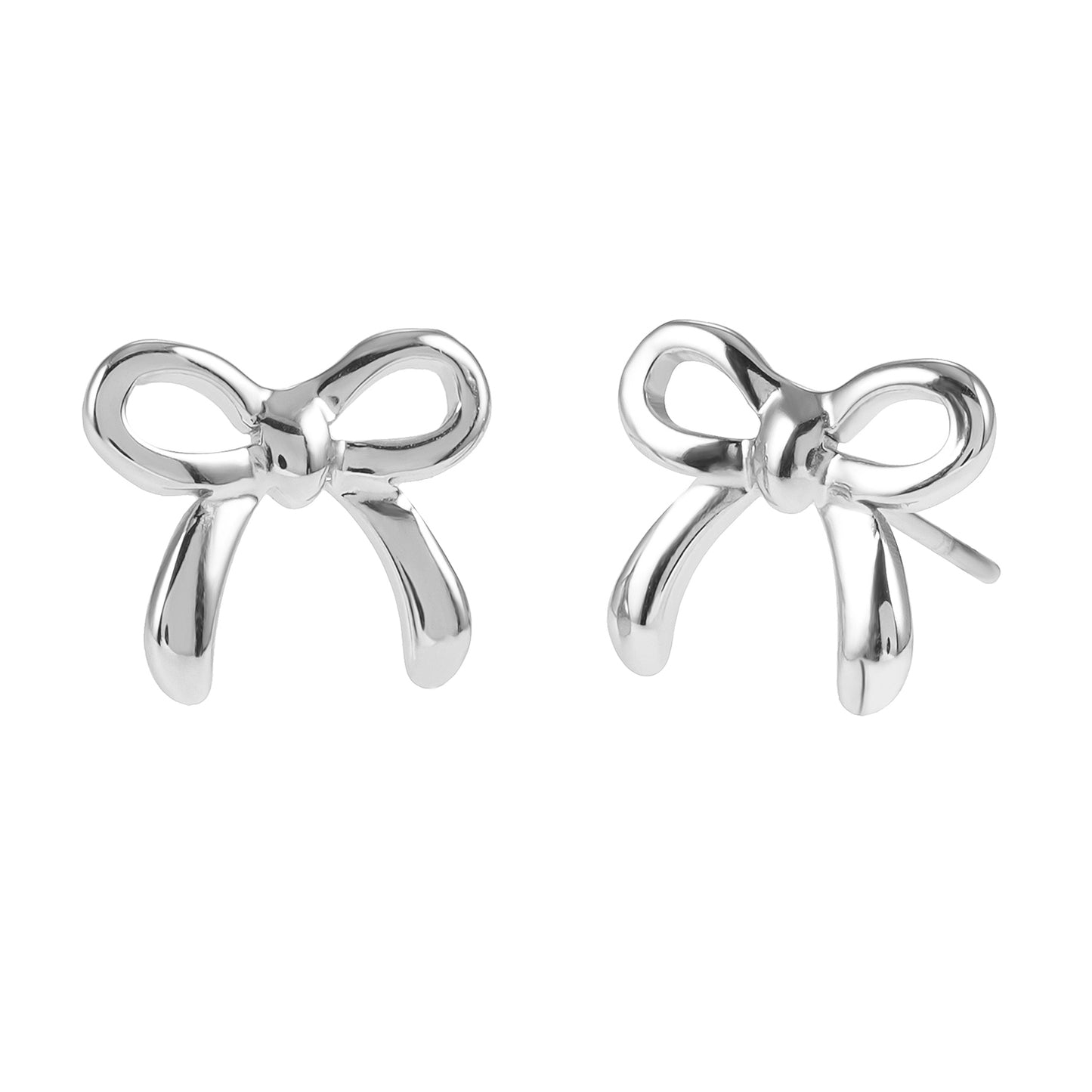 BOW: Silver Toned White Gold Bow Shaped Stud Earrings