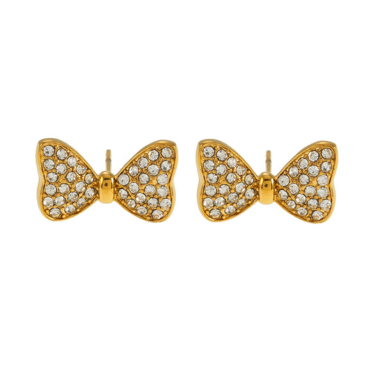 BOWEN: Bow-Shaped Stud Earrings with Pavé Zirconia (CZ) Sparkle.