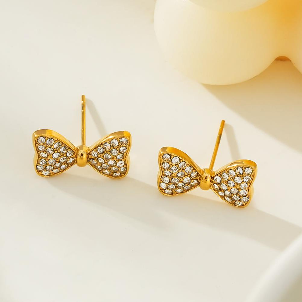 BOWEN: Bow-Shaped Stud Earrings with Pavé Zirconia (CZ) Sparkle.