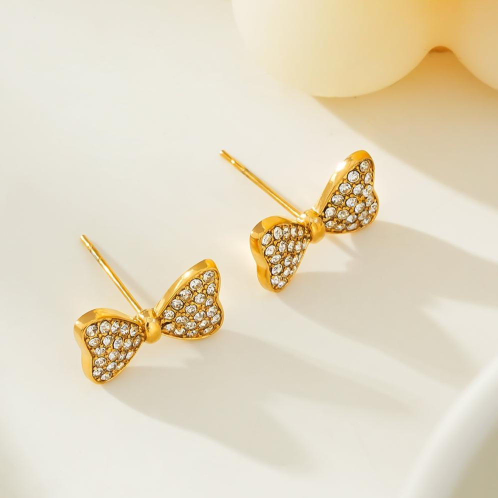 BOWEN: Bow-Shaped Stud Earrings with Pavé Zirconia (CZ) Sparkle.