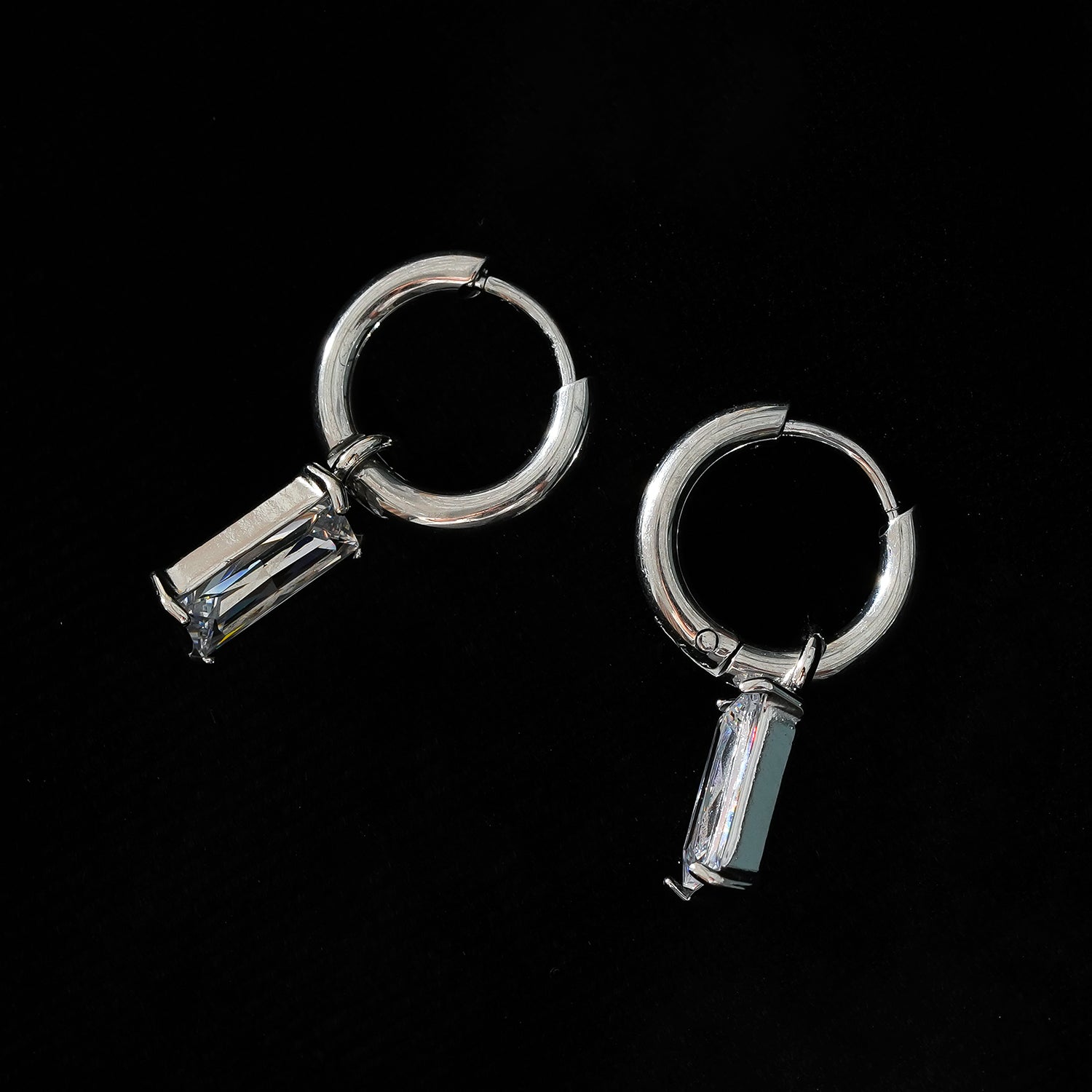 Style CACA White Gold (Silver Toned): Vintage Inspired Encased Clear Crystal Drop Hoop Earrings