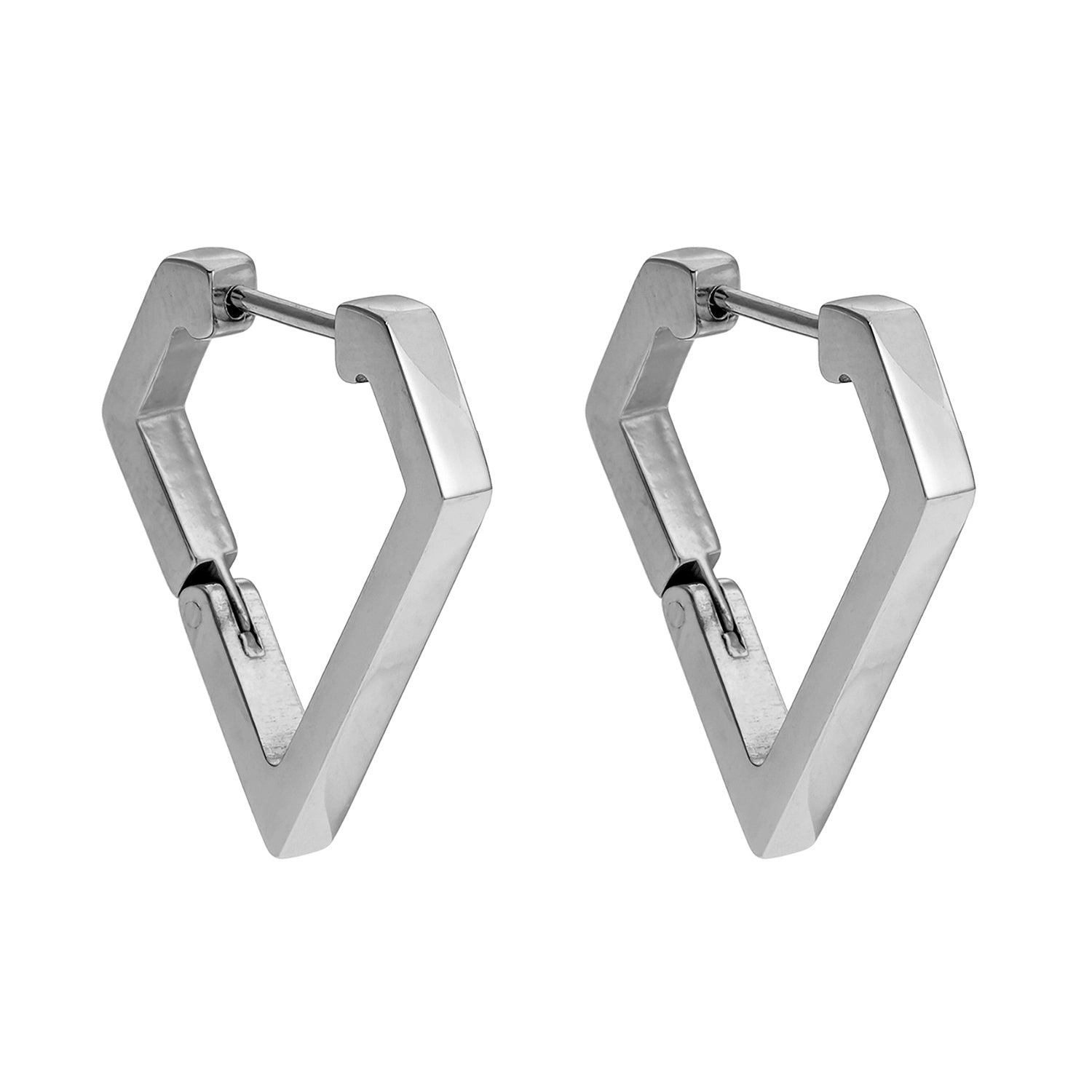 CAGLIARI: Triangle Shaped Contemporary Hoop Earrings in White Gold (Silver Toned)