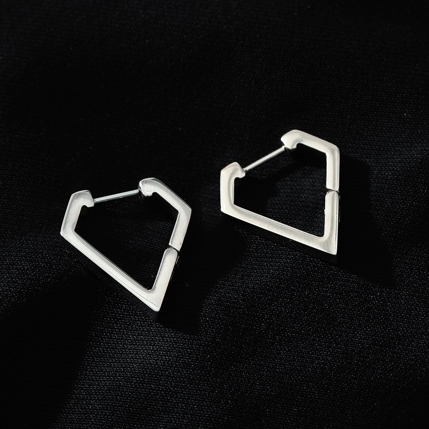 CAGLIARI: Triangle Shaped Contemporary Hoop Earrings in White Gold (Silver Toned)