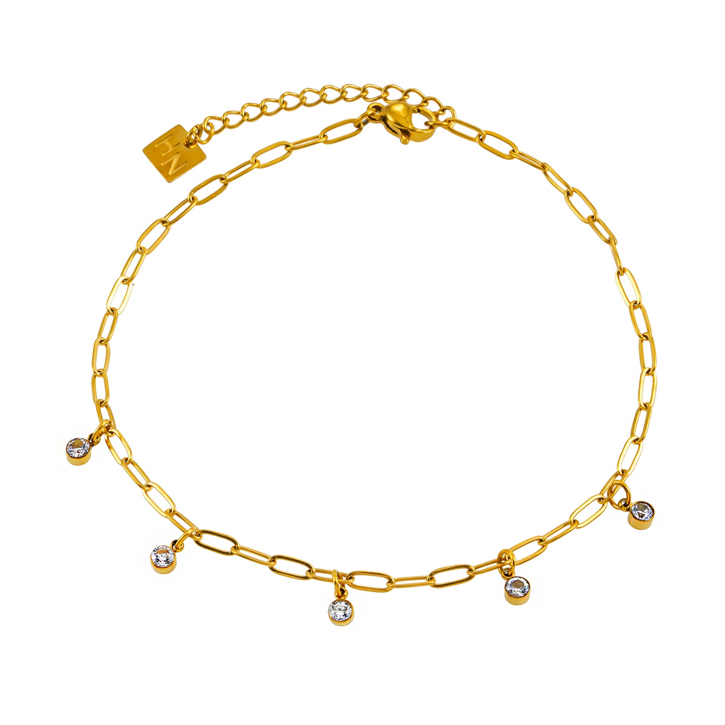 CANARI: Mini Paper-Clip Chain Anklet with Satellite Zirconia Charms