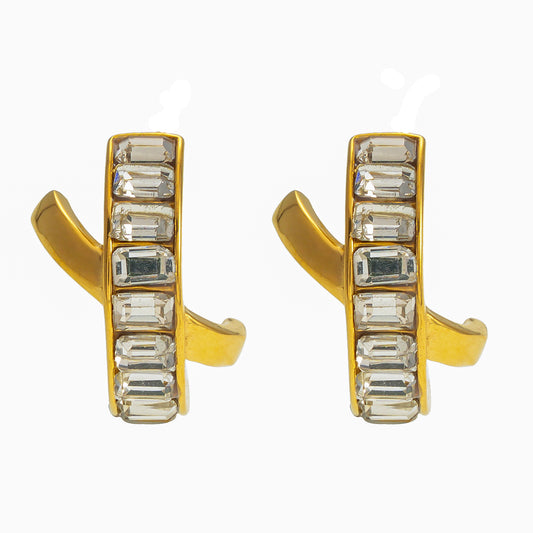 CARBIS: Retro Style Crossover Zirconia Embedded Earrings in Gold