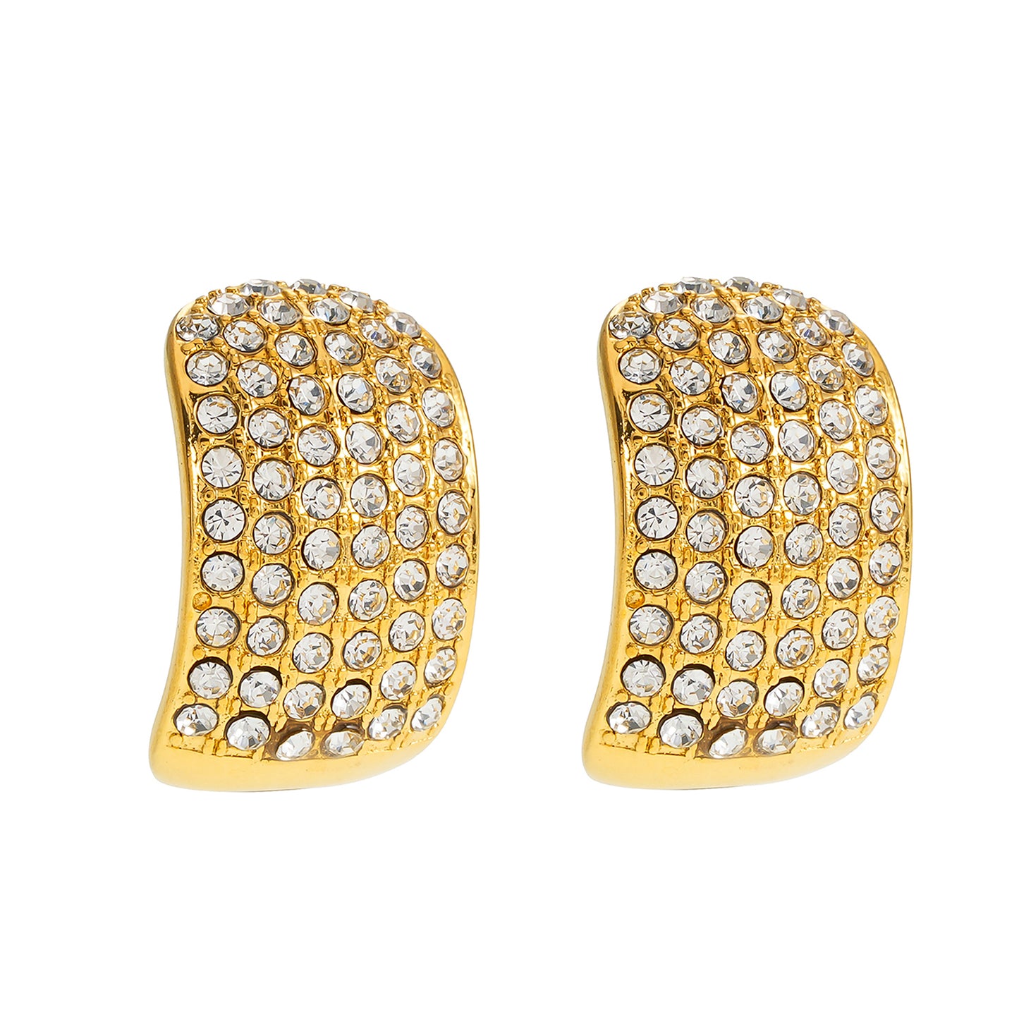 Style CARMEL: Curved Pavé Zirconia Stud Earrings in Gold