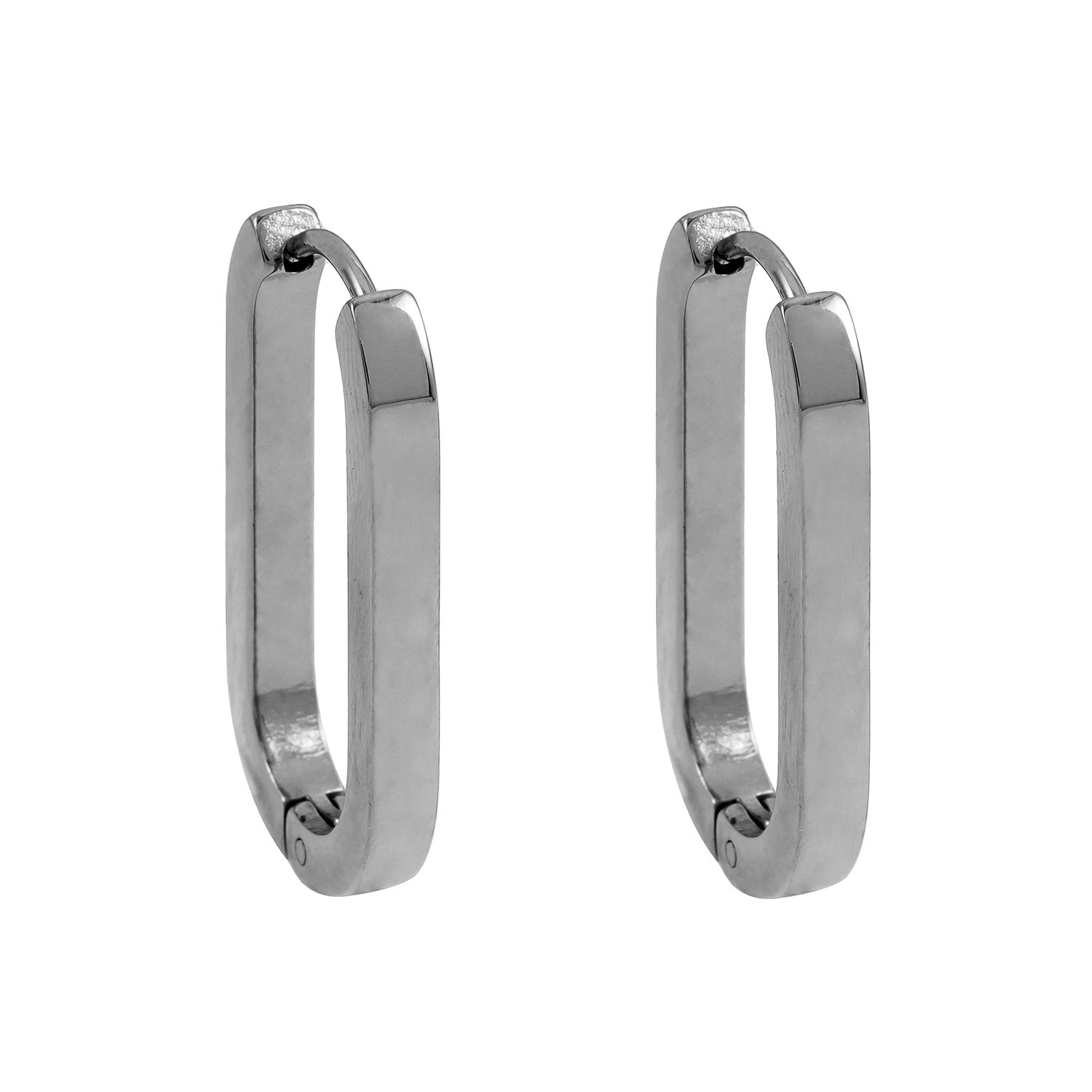 CHANDA White Gold (Silver Tone): Rounded Corners Rectangular Hoop Earrings