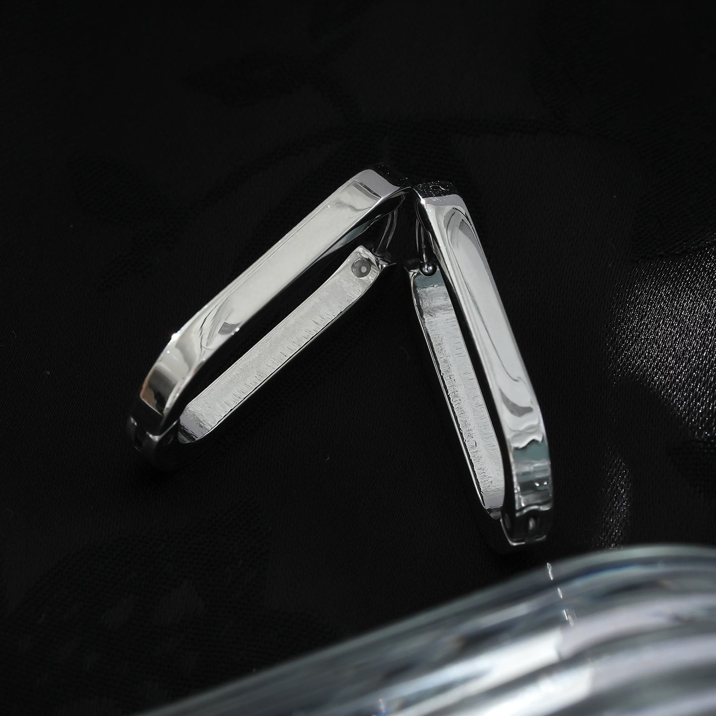 CHANDA White Gold (Silver Tone): Rounded Corners Rectangular Hoop Earrings