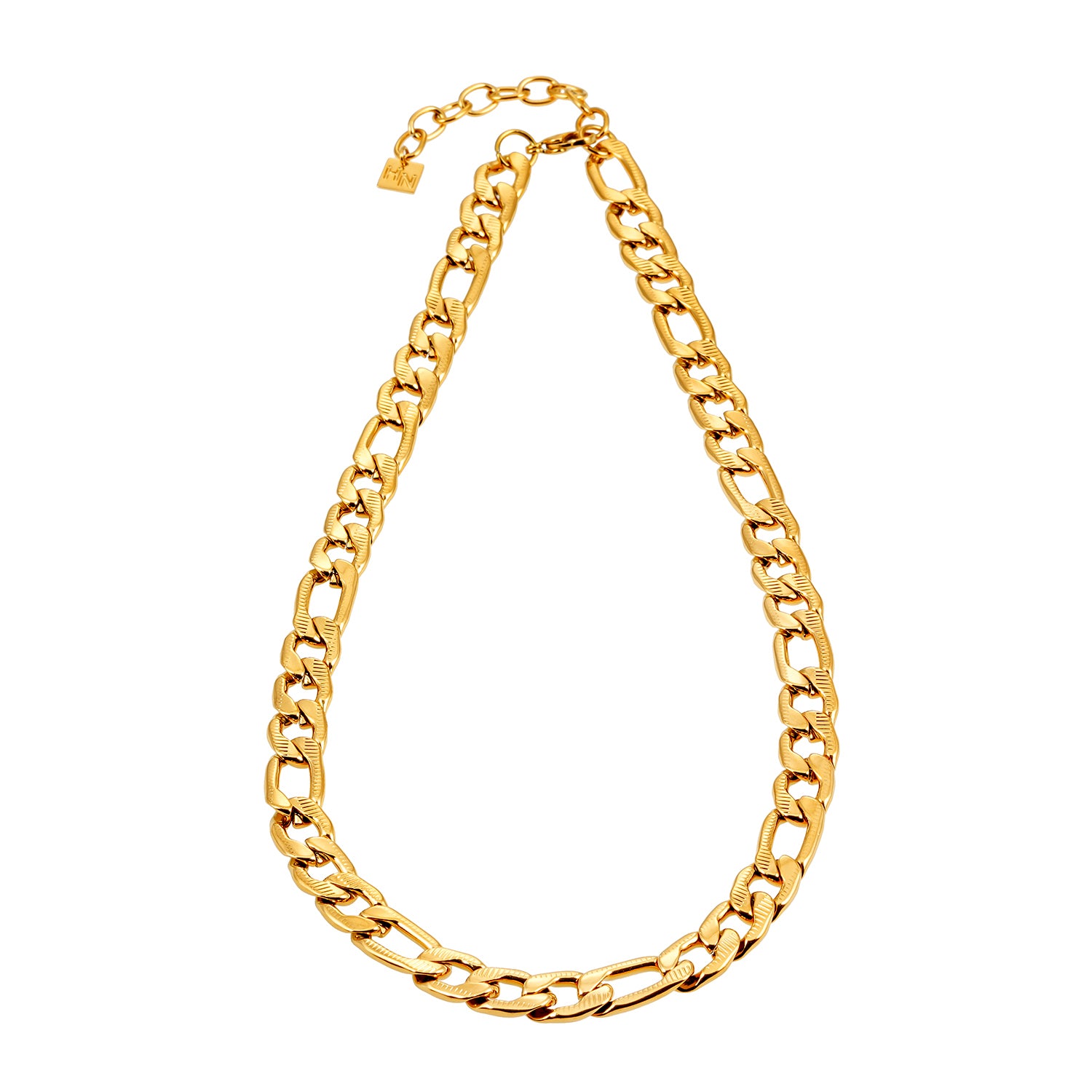 Style CHAPORA: Textured Cuban-Link Chunky Chain Necklace in Gold.