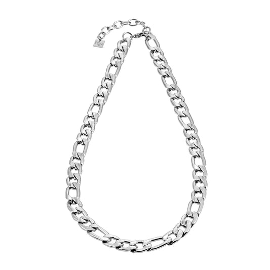 Style CHAPORA: Textured Cuban-Link Chunky Chain Necklace in White Gold (Silver Toned)