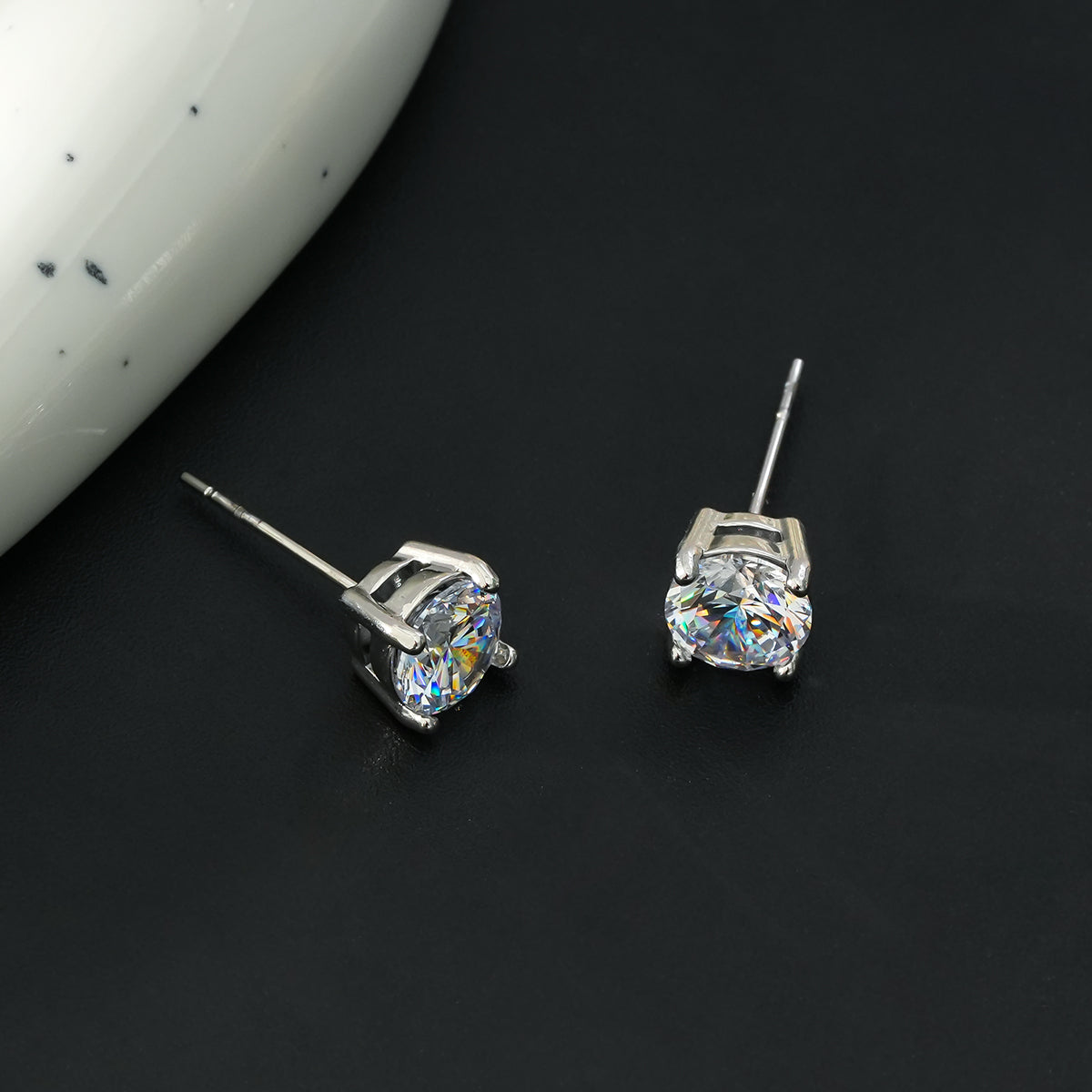 Style CODI Silver Toned White Gold: Moissanite (Diamond Alternative) Essential Daily Studs