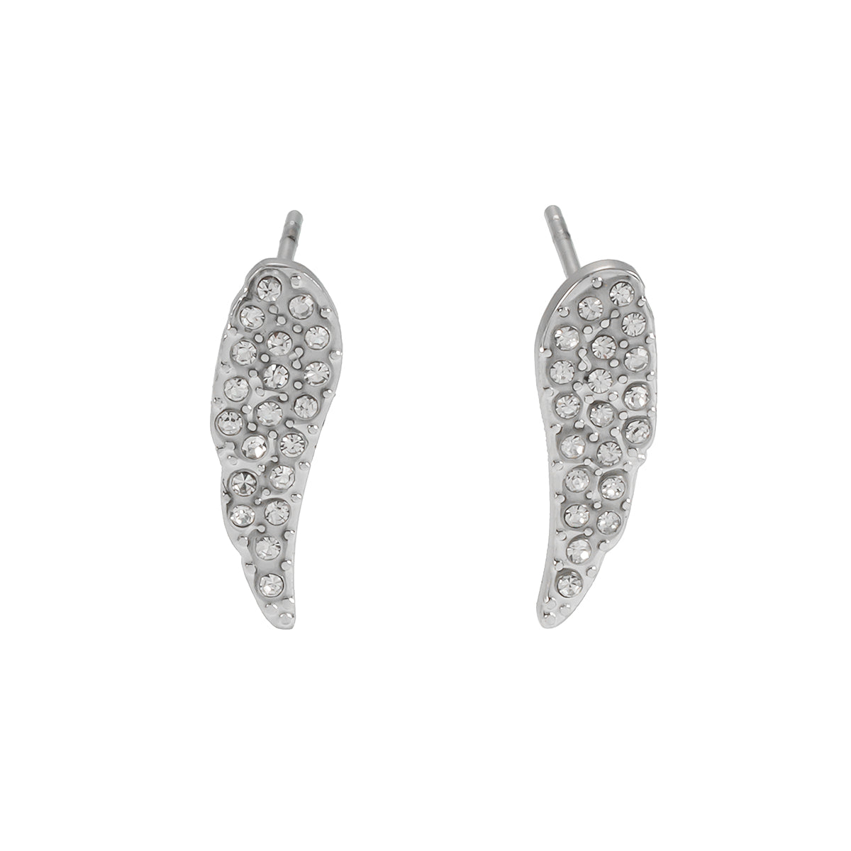 COMPTON White Gold (Silver Toned): Dazzling Pavé Zirconia Wing Shaped Stud Earrings – Elegant Sparkle for Every Occasion