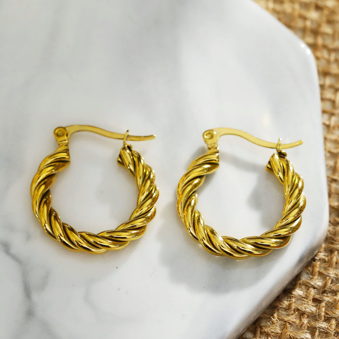 DAVANIA Texture Swirl Hoop Gold Earrings